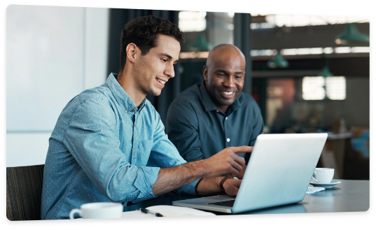Man showing notebook to his partner