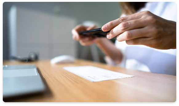 A woman using check scanning